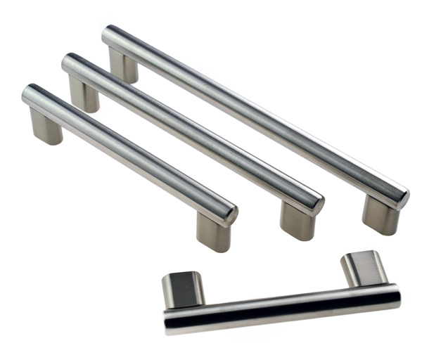 Brushed Stainless Steel and Satin Nickel Rail Handle with Wide Feet Cabinet Handle (C73 Euro Handles)